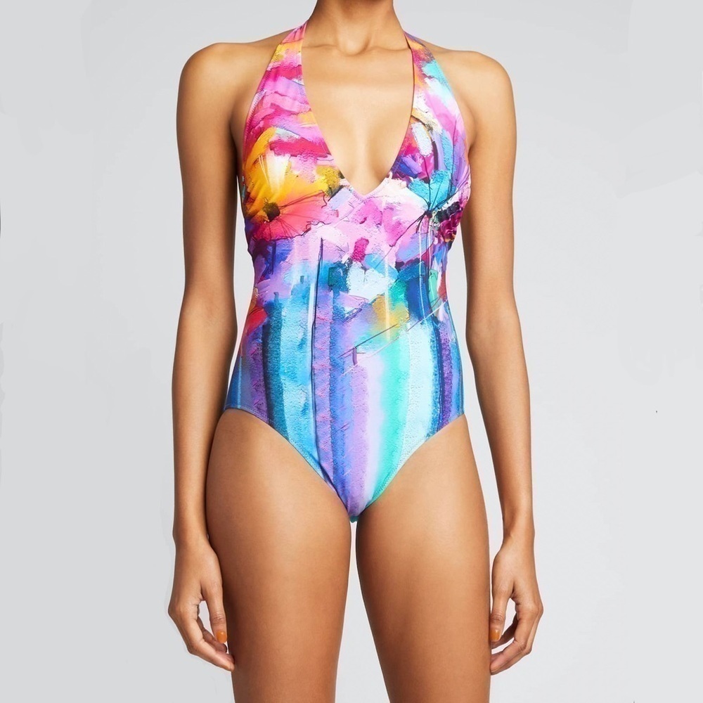 Gottex Halter Neck Swimsuit Bathing Suit Multicolor Italian Summer Size 6 NWT